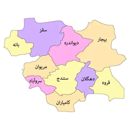 نقشه استان کردستان