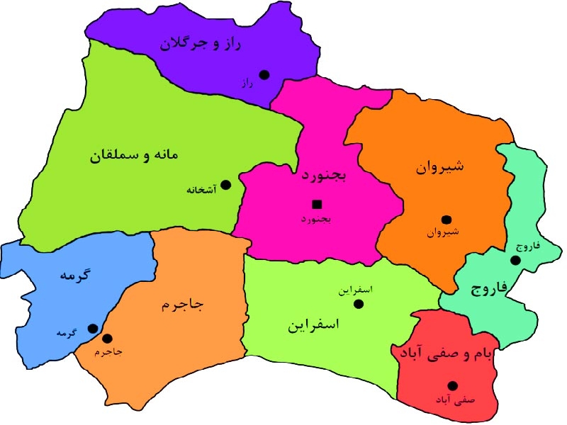 نقشه استان خراسان شمالی